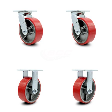 Service Caster 6 Inch Red Poly on Cast Iron Caster Set with Ball Bearings 2 Swivel 2 Rigid SCC SCC-30CS620-PUB-RS-2-R620-2
